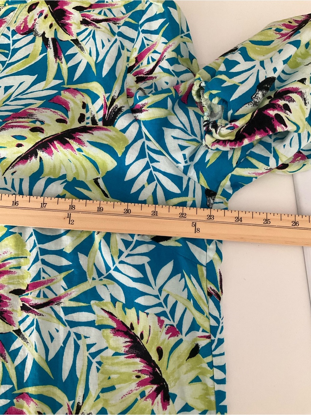 Anne Klein XL teal blue and white tropical patterned blouse Linen Blend - Picture 7 of 10